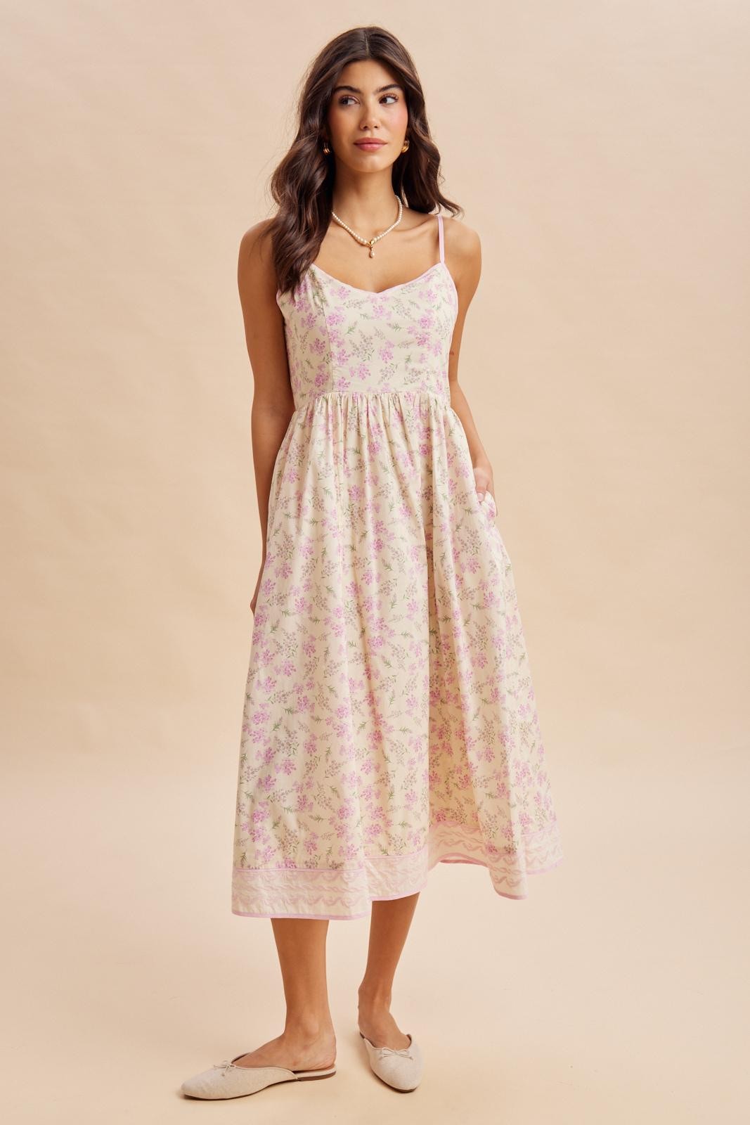 Creme Peony Floral Embroidered Hem Maternity Midi Dress