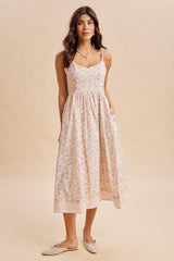 Creme Peony Floral Embroidered Hem Maternity Midi Dress