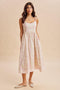Creme Peony Floral Embroidered Hem Midi Dress