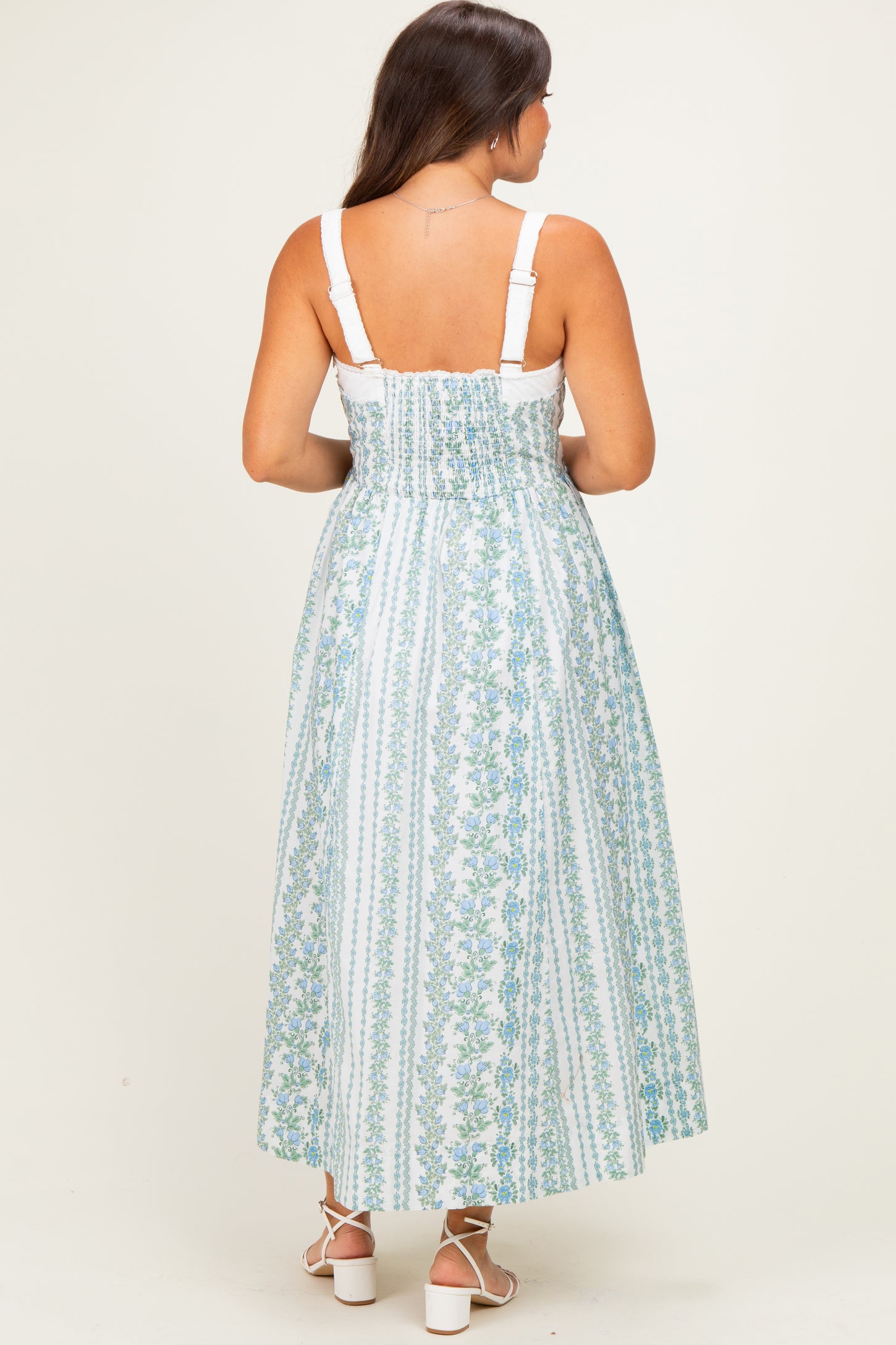 French Blue Column Floral Print Maternity Maxi Dress