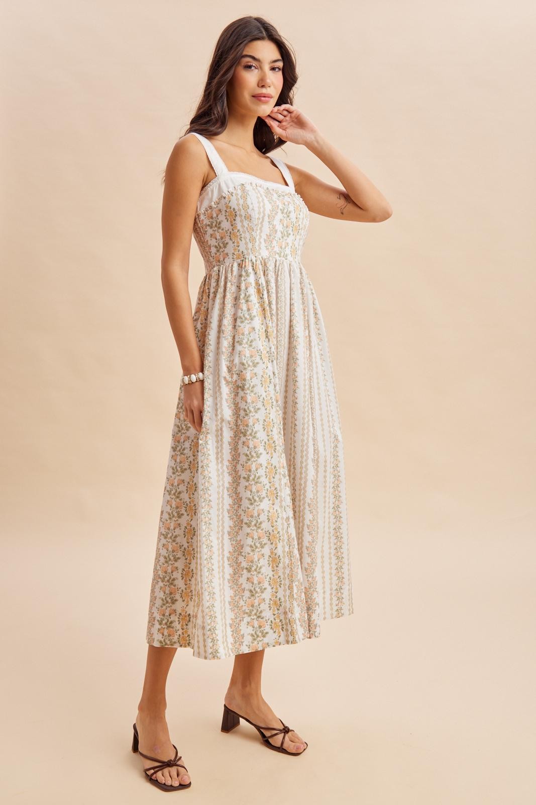 Coral Rose Column Floral Print Maxi Dress