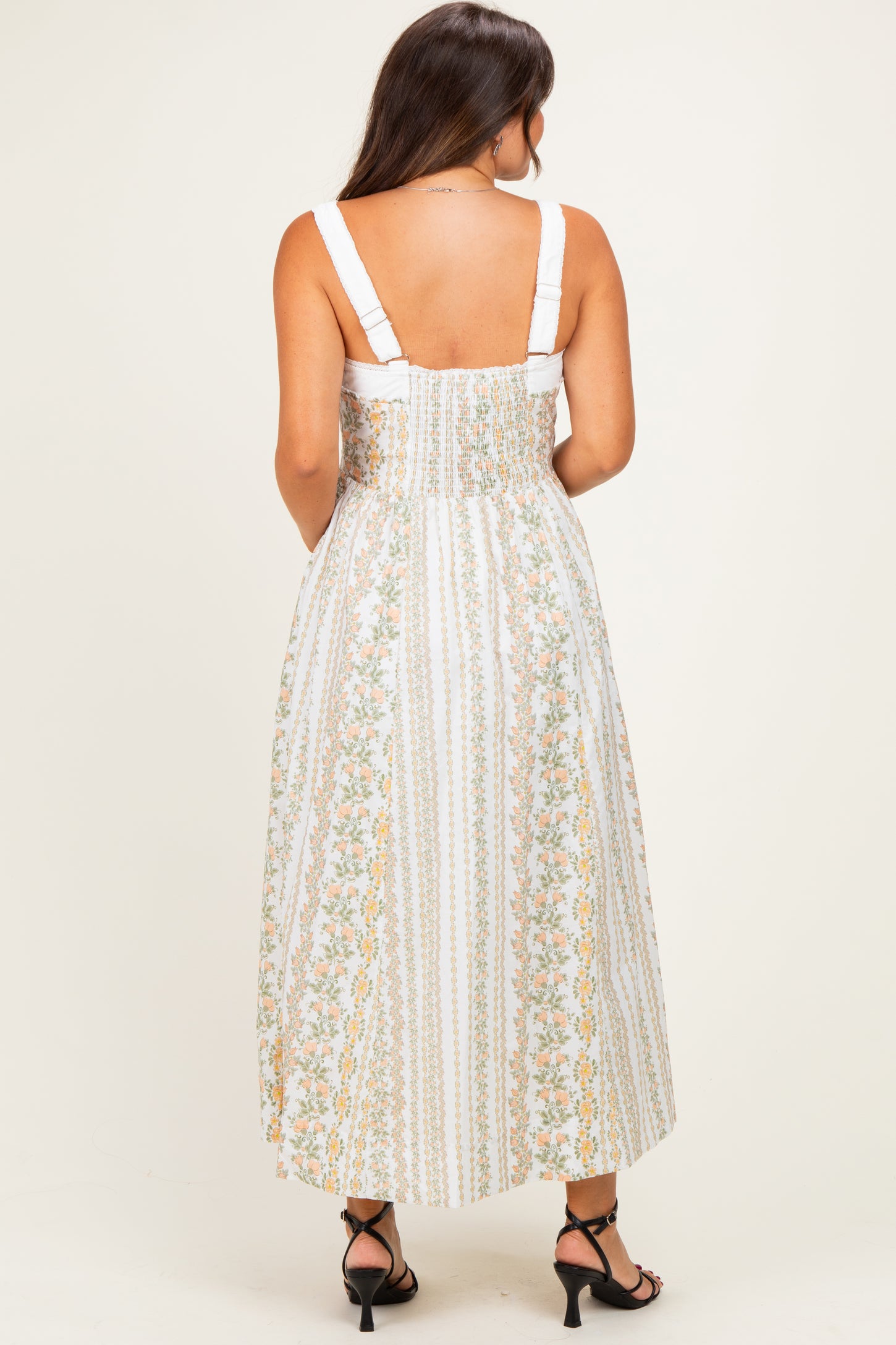 Coral Rose Column Floral Print Maternity Maxi Dress