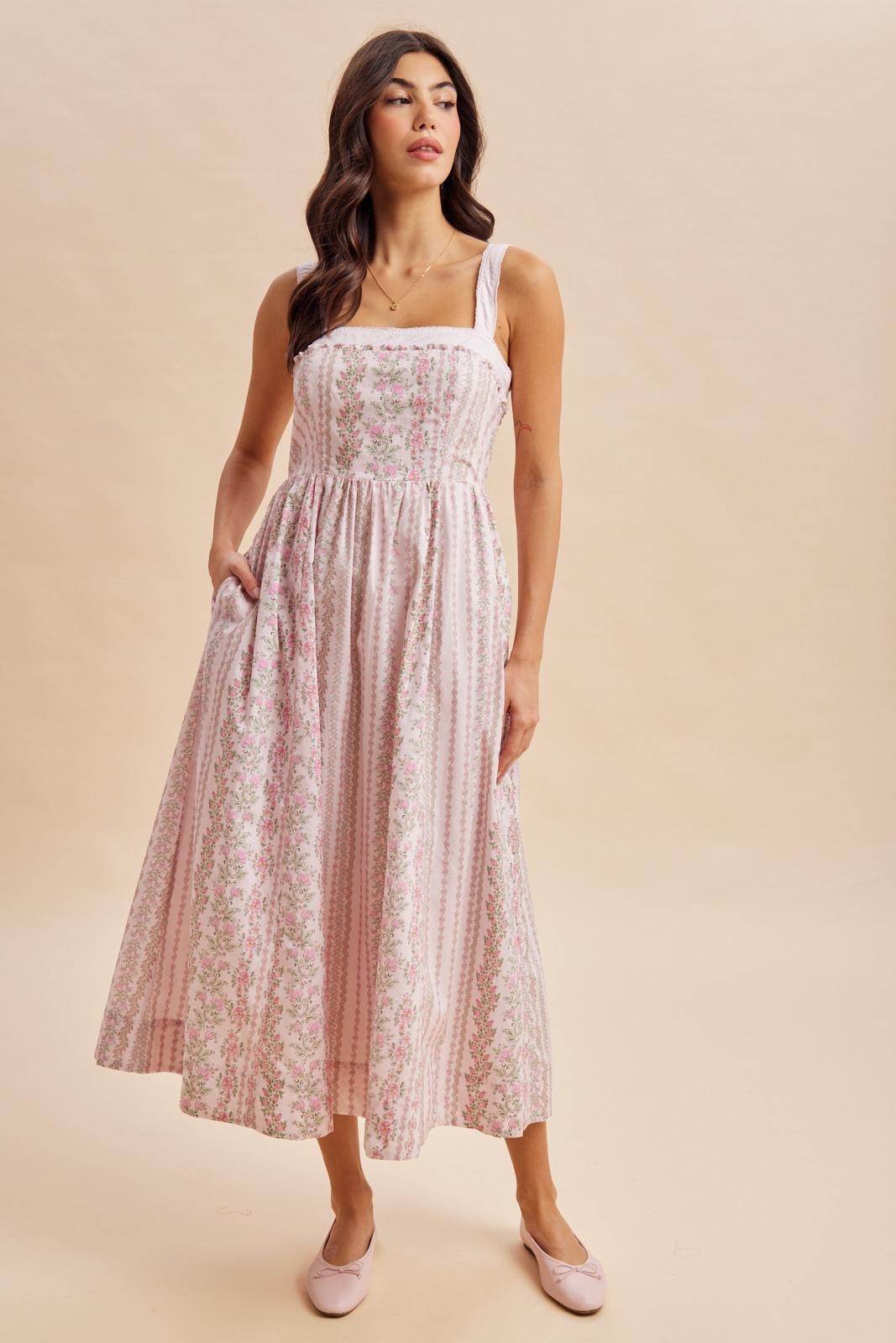 Pink Peony Column Floral Print Maternity Maxi Dress
