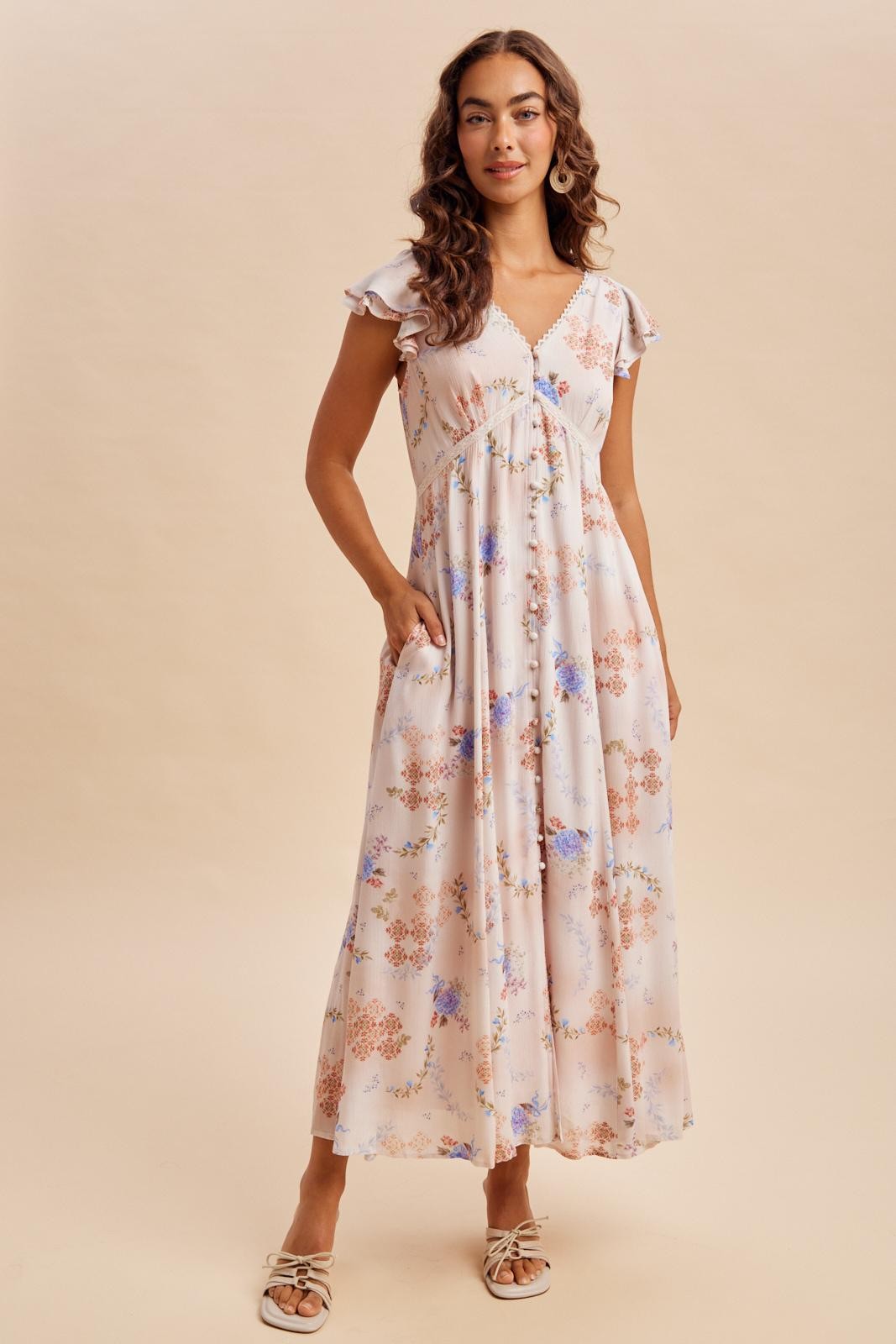 Dusty Pink Floral Button Down Maternity Maxi Dress
