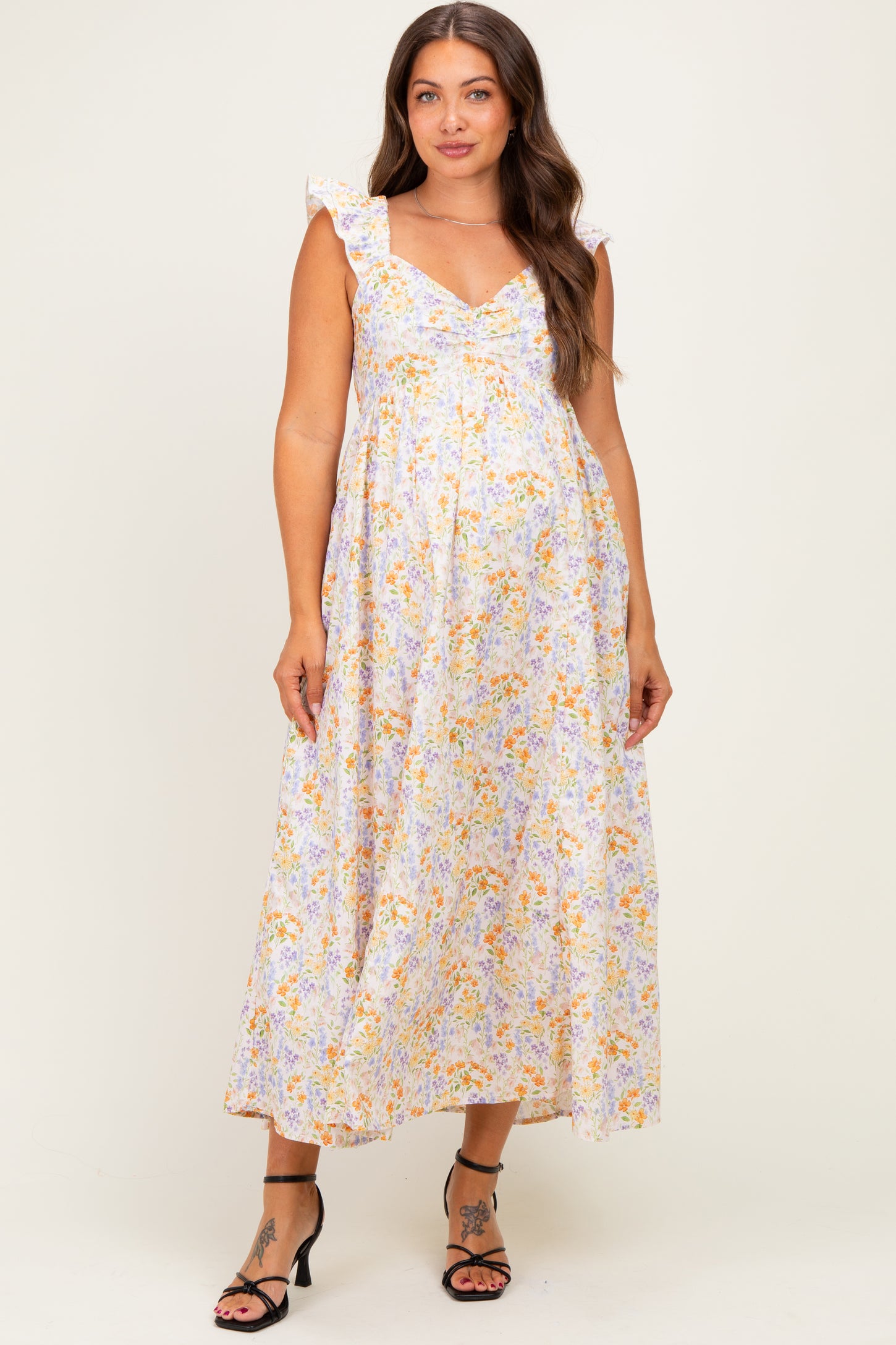 Wildflower Floral Ruffle Strap Maternity Maxi Dress