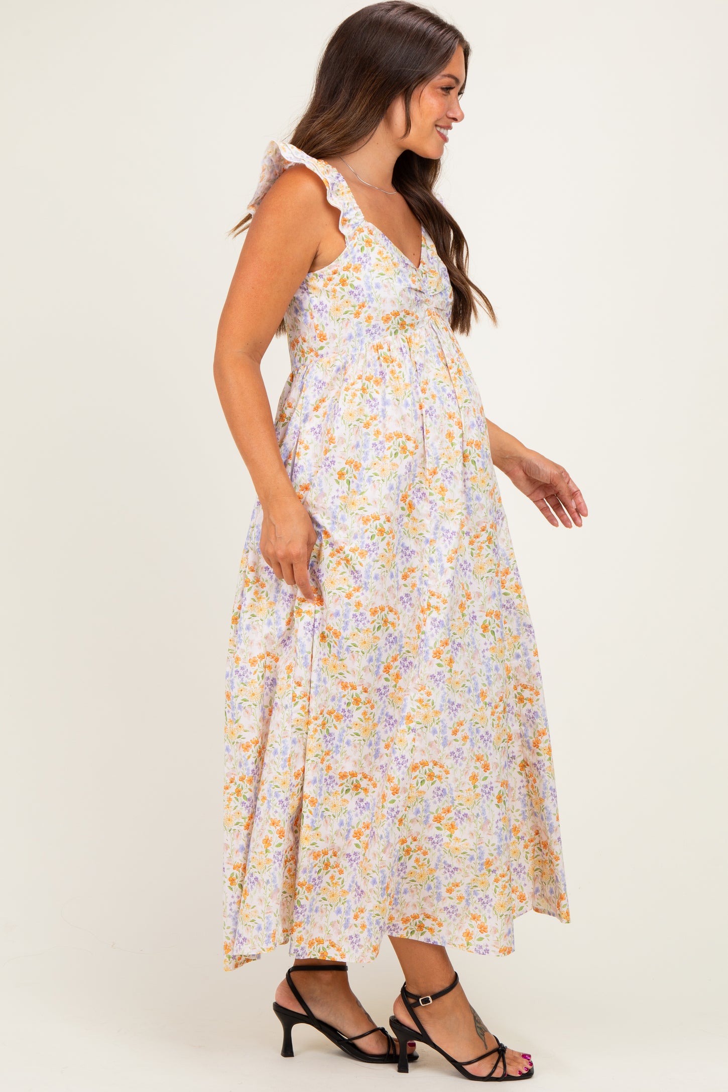 Wildflower Floral Ruffle Strap Maternity Maxi Dress