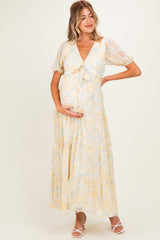 Daffodil Floral Button Down Front Tie Maternity Maxi Dress