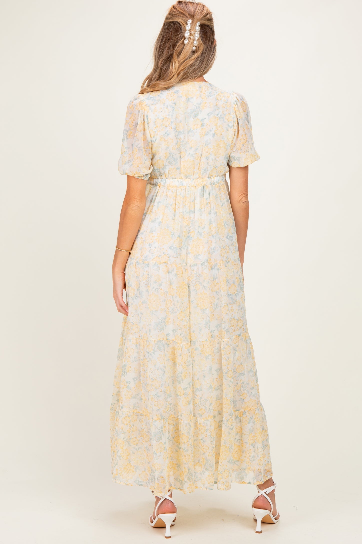 Daffodil Floral Button Down Front Tie Maternity Maxi Dress