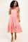 Pink Ribbon Strap Smocked Lace Midi Dress