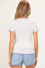 Ivory Red Ditsy Floral Lettuce Edge Maternity Henley Top