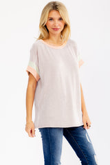 Mocha Rib Color Block Short Sleeve Top