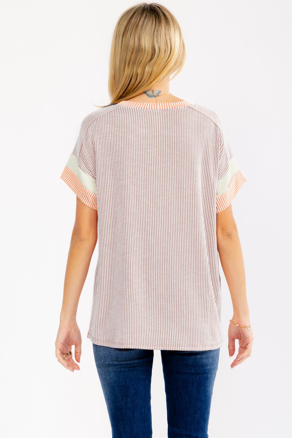 Mocha Rib Color Block Short Sleeve Top