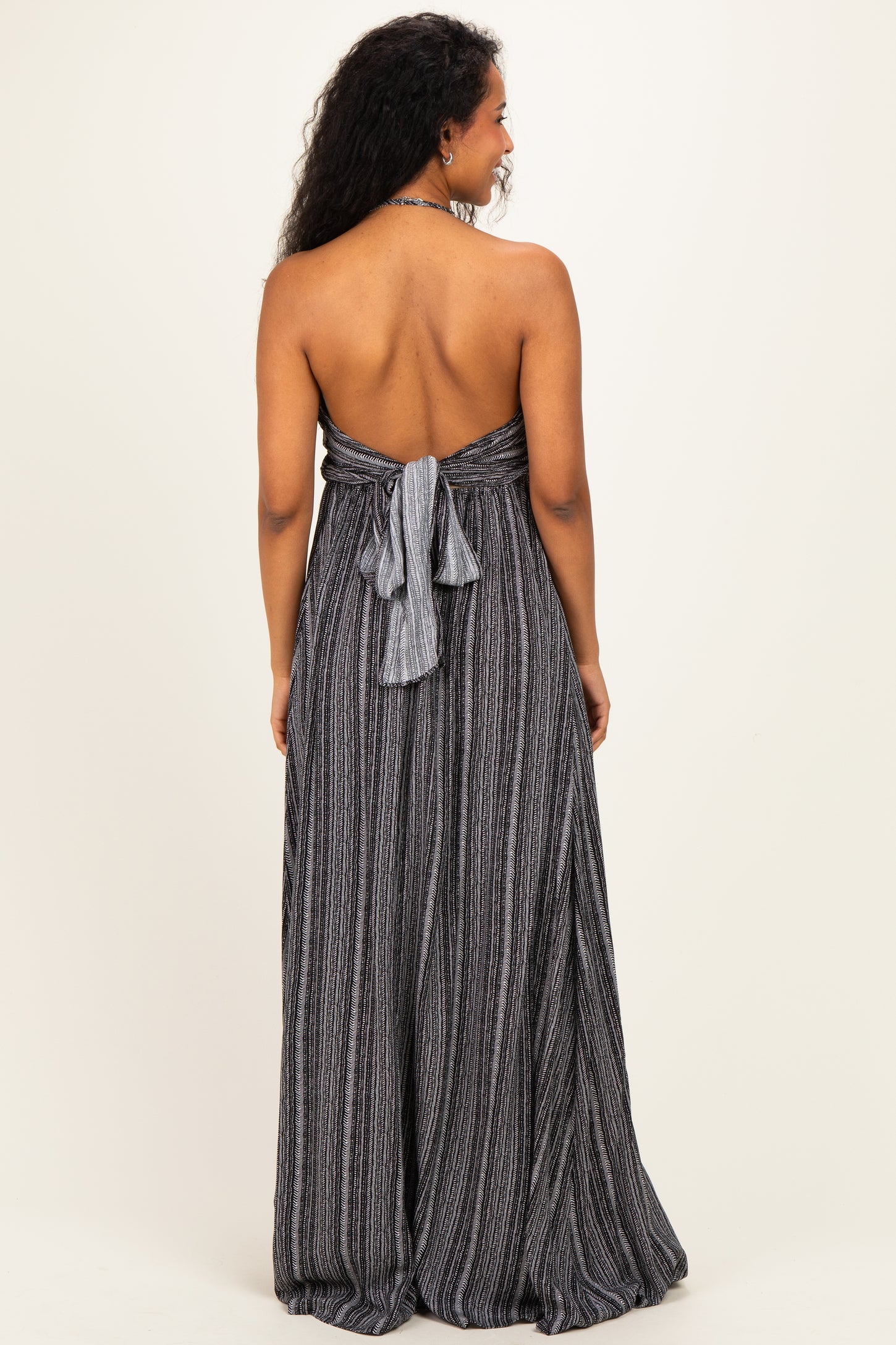 Black Printed V Neck Maternity Maxi Dress