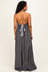 Black Printed V Neck Maternity Maxi Dress