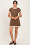 Brown Ivory Polka Dot Ruffled Sweater Knit Dress
