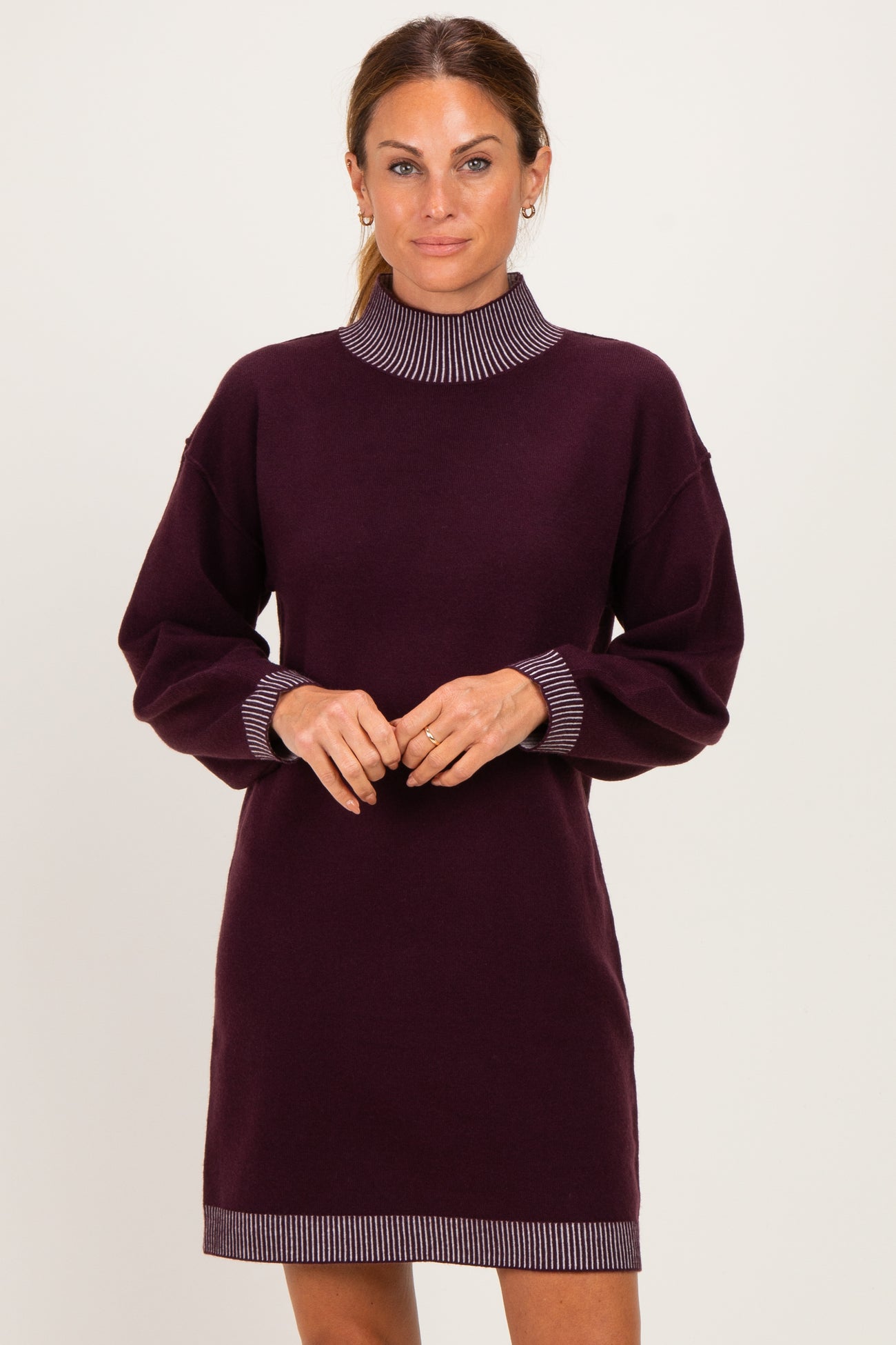 Plum Contrast Mock Neck Sweater Dress