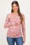 Magenta Pink Floral Printed Mesh Long Sleeve Maternity Top