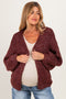Burgundy Chunky Knit Bubble Sleeve Maternity Cardigan