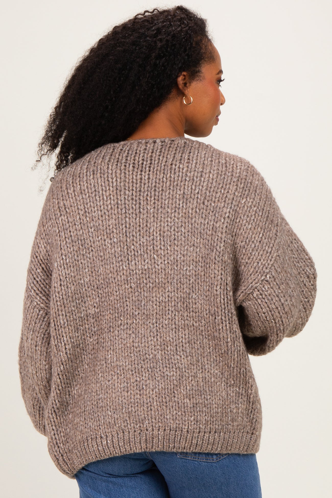Mocha Chunky Knit Bubble Sleeve Cardigan