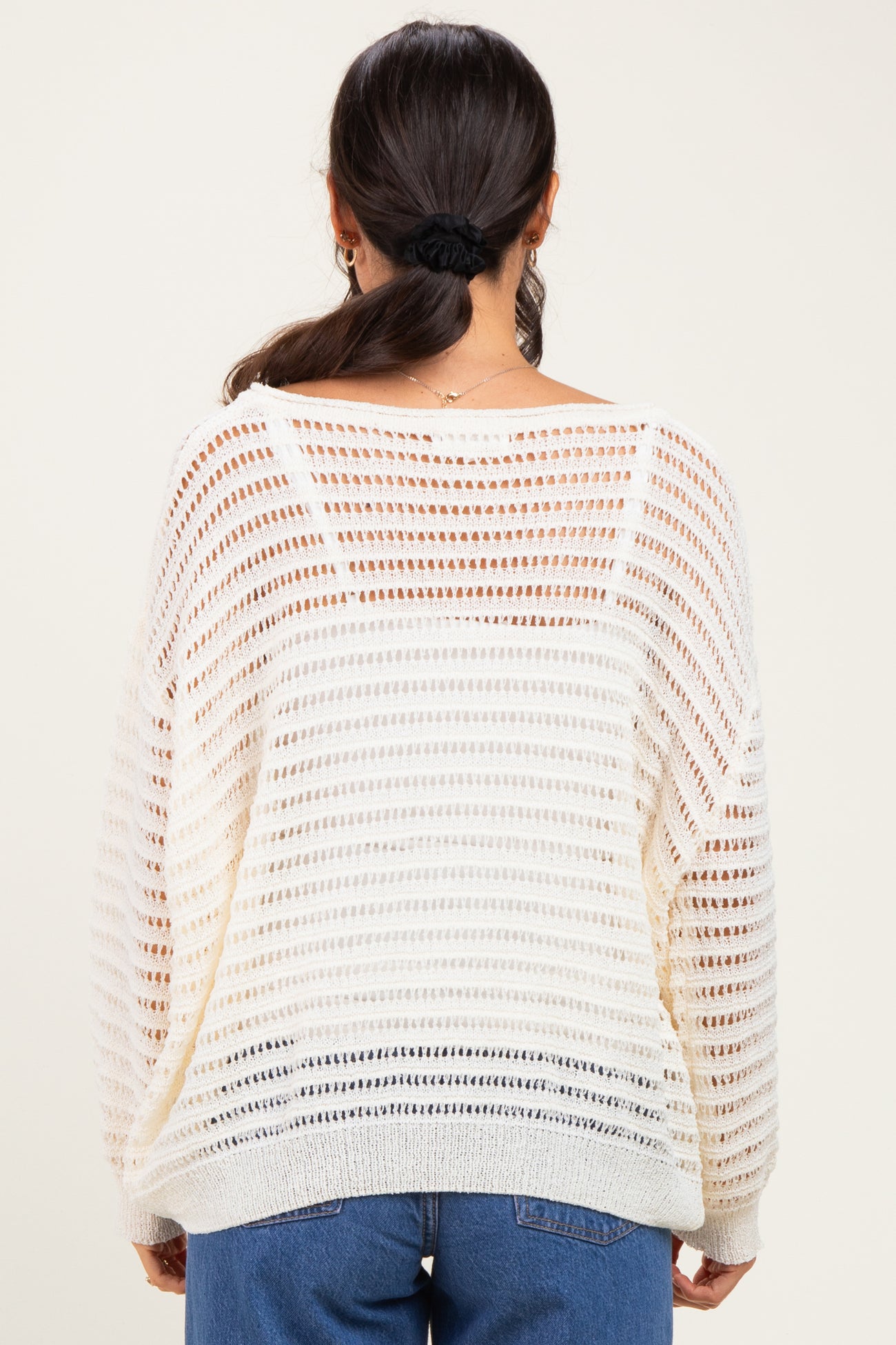 Ivory Open Knit Striped Sweater Top