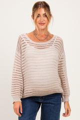 Stone Open Knit Striped Maternity Sweater Top