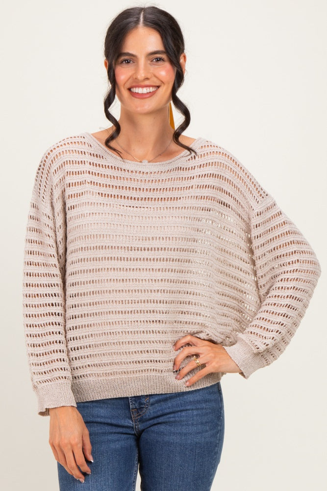 Stone Open Knit Striped Sweater Top
