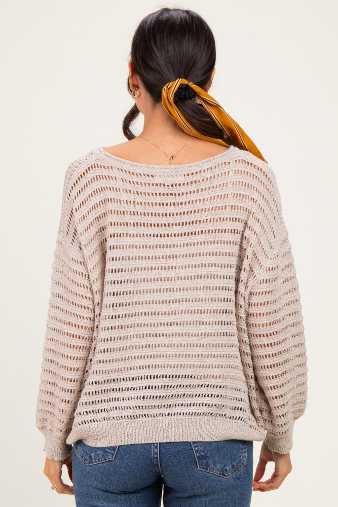 Stone Open Knit Striped Sweater Top