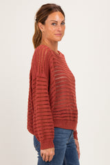 Terracotta Open Knit Striped Sweater Top