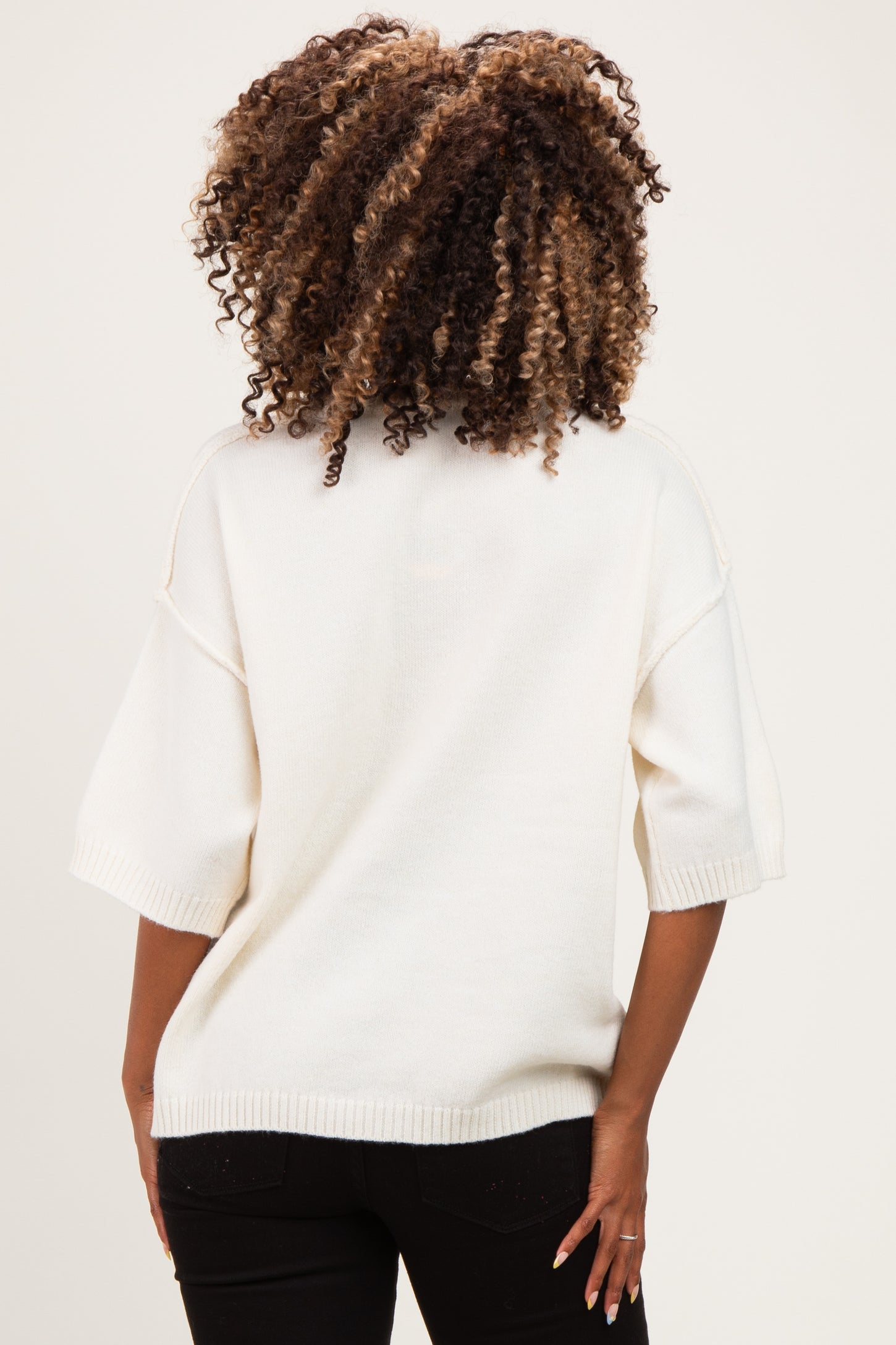 Ivory Basic Maternity Short Sleeve Sweater Top