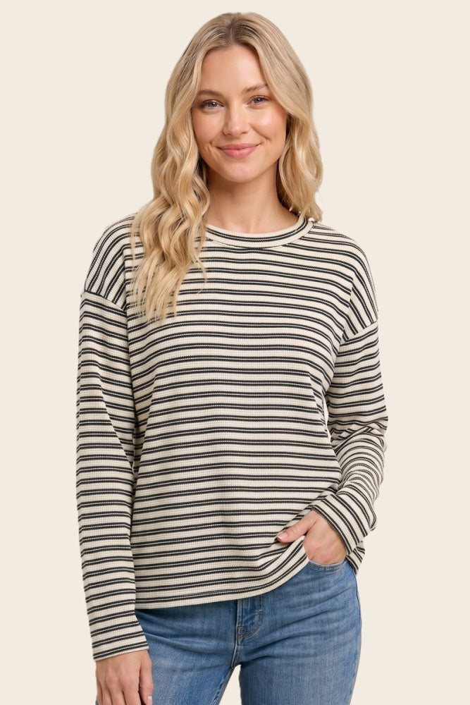 Hunter Green Striped Long Sleeve Top