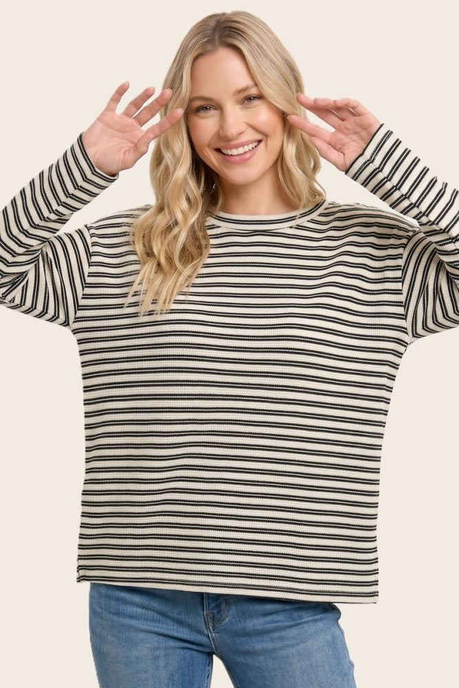 Hunter Green Striped Long Sleeve Top