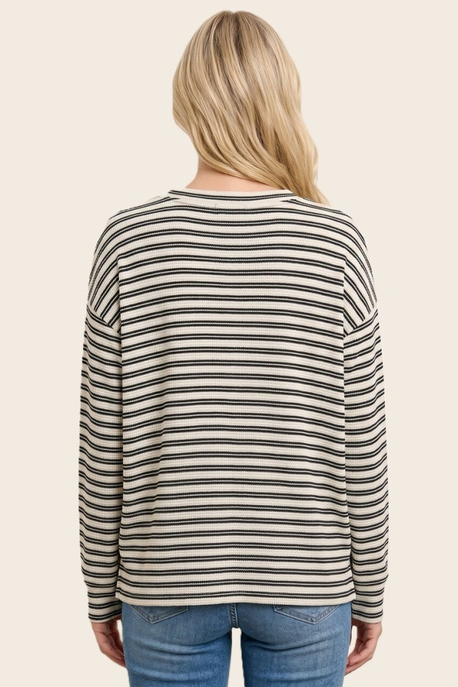 Hunter Green Striped Long Sleeve Top