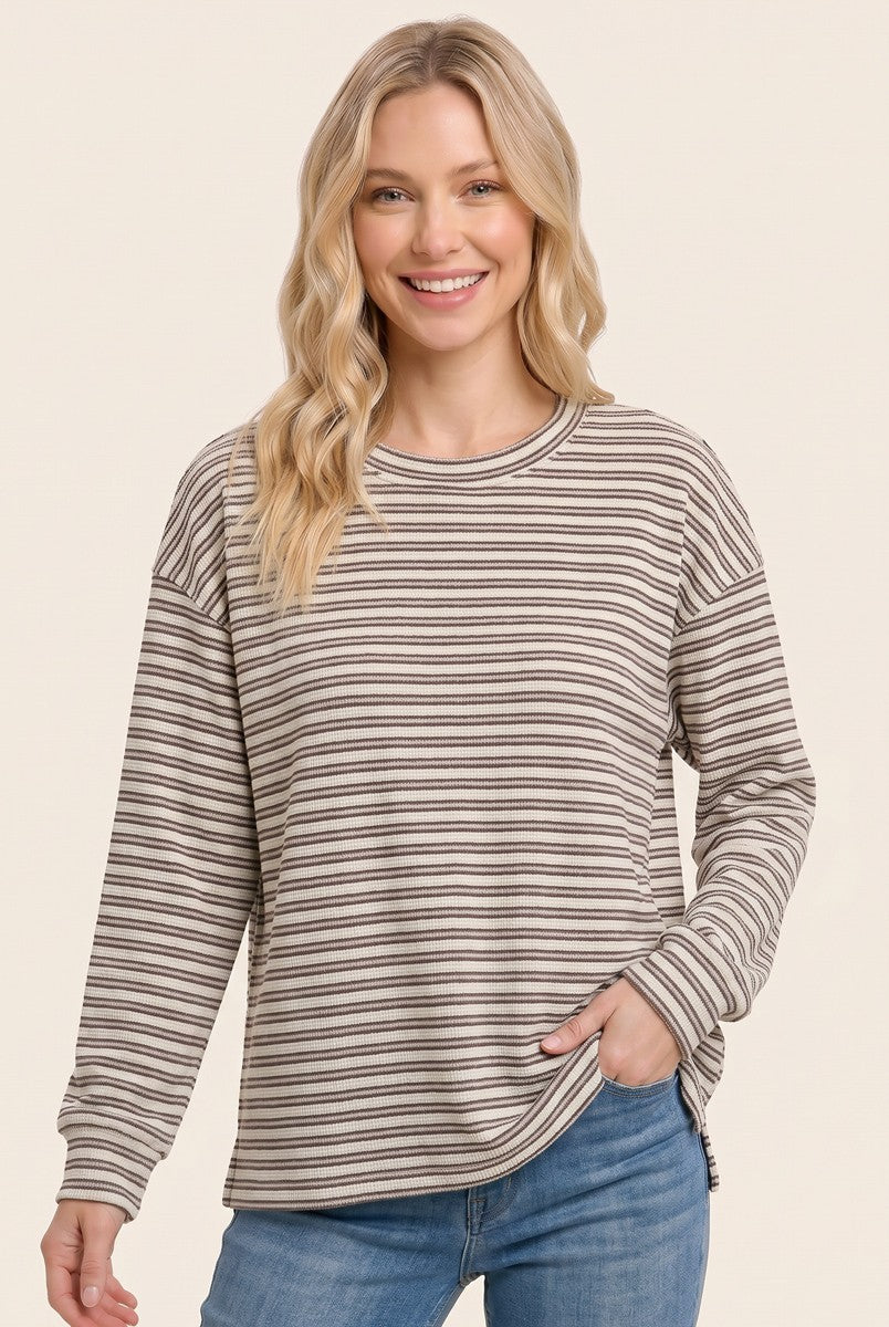 Brown Striped Long Sleeve Top
