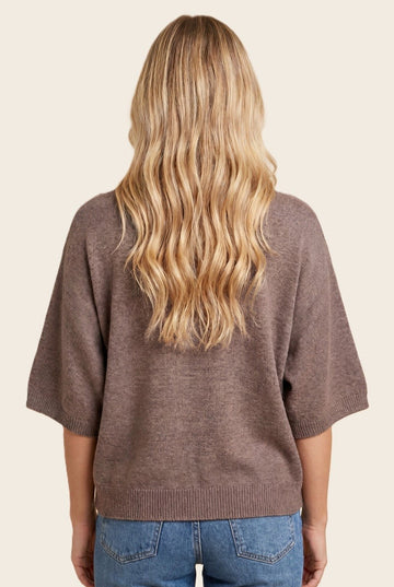 Lt Mocha Oversized Short Sleeve Sweater Top