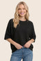 Black Oversized Short Sleeve Sweater Top