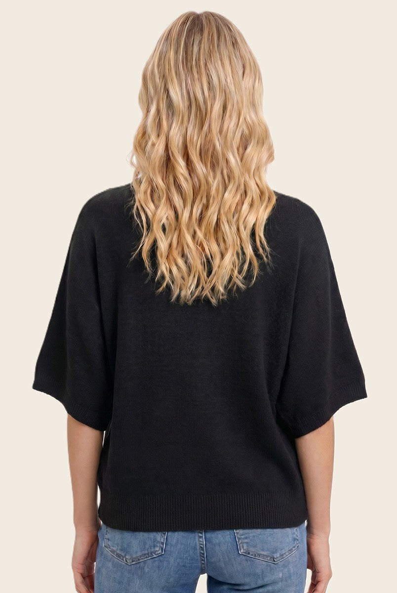 Black Oversized Short Sleeve Sweater Top