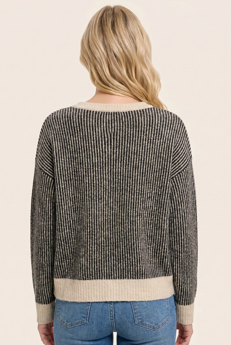 Chocolate Two Tone Ribbed Sweater