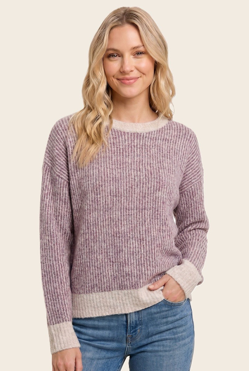 Berry Two Tone Ribbed Sweater