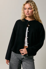 Black Classic Crew Neck Maternity Button Cardigan