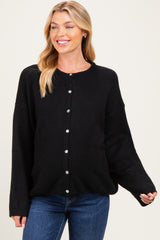 Black Classic Crew Neck Maternity Button Cardigan
