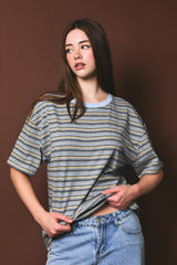 Heather Grey Multi Striped Oversized Short Sleeve Tee