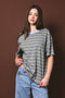 Heather Grey Multi Striped Oversized Short Sleeve Tee