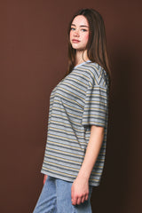 Heather Grey Multi Striped Oversized Short Sleeve Tee