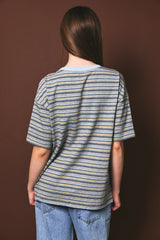 Heather Grey Multi Striped Oversized Short Sleeve Tee
