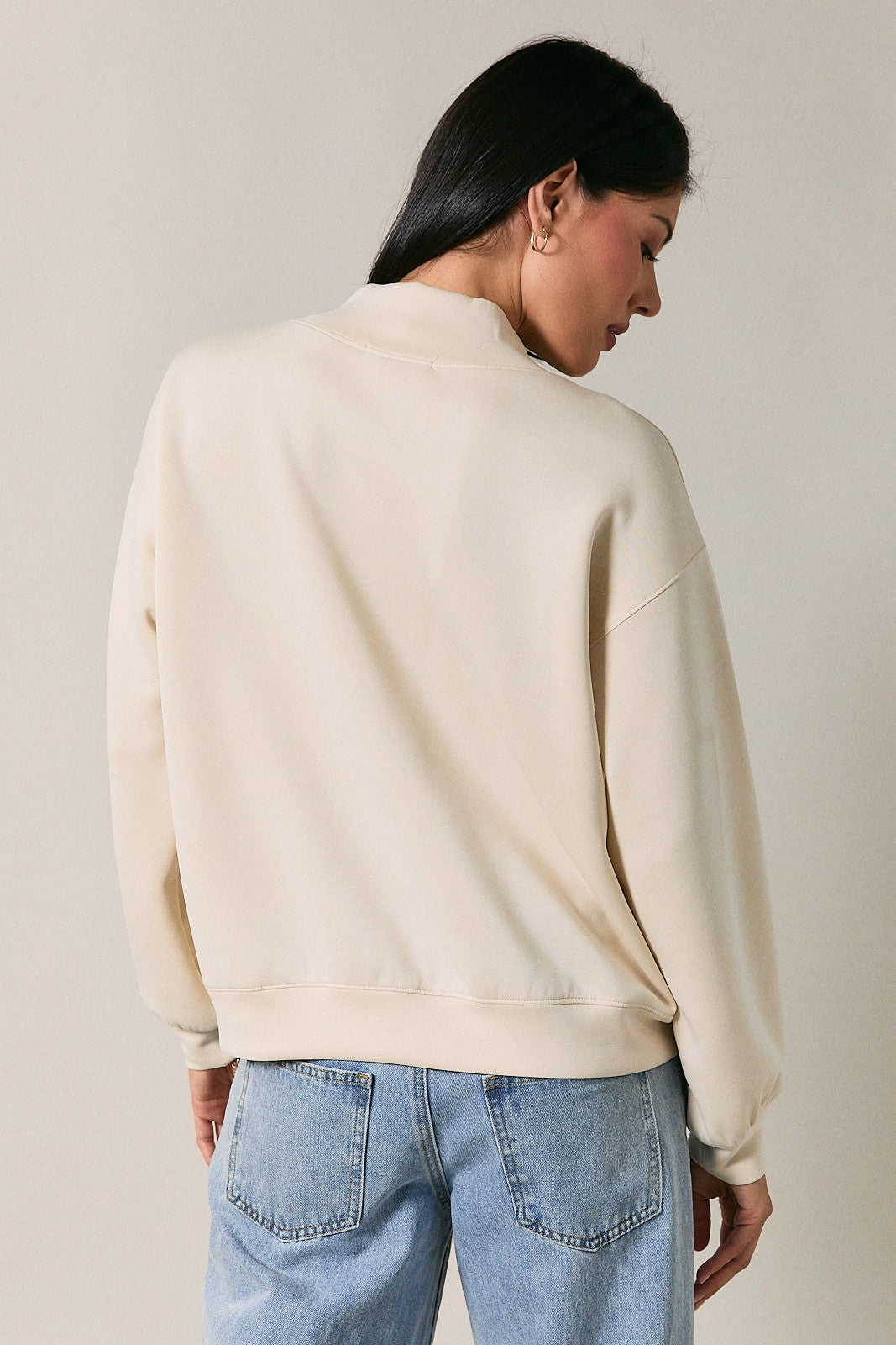 Cream Mock Neck Drop Shoulder Sweatshirt