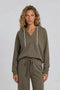 Olive V-Neck Long Sleeve Drawstring Hoodie