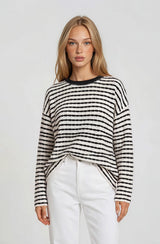 White Striped Knit Long Sleeve Top