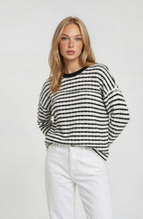White Striped Knit Long Sleeve Top