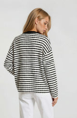 White Striped Knit Long Sleeve Top