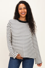 White Striped Knit Maternity Long Sleeve Top